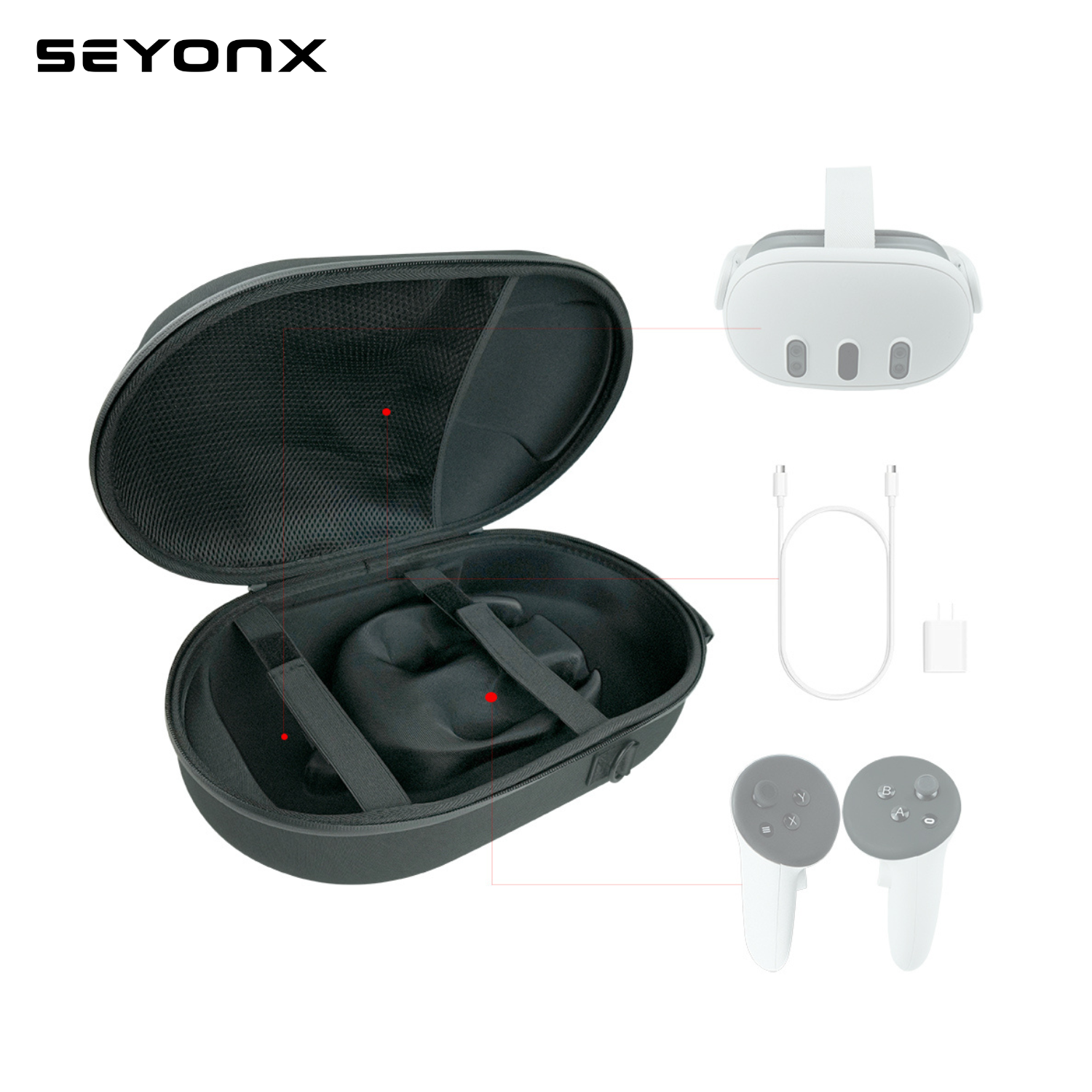 SEYONX - Carrying Case Compatible with Meta Quest 3S/3/2 VR Headset.